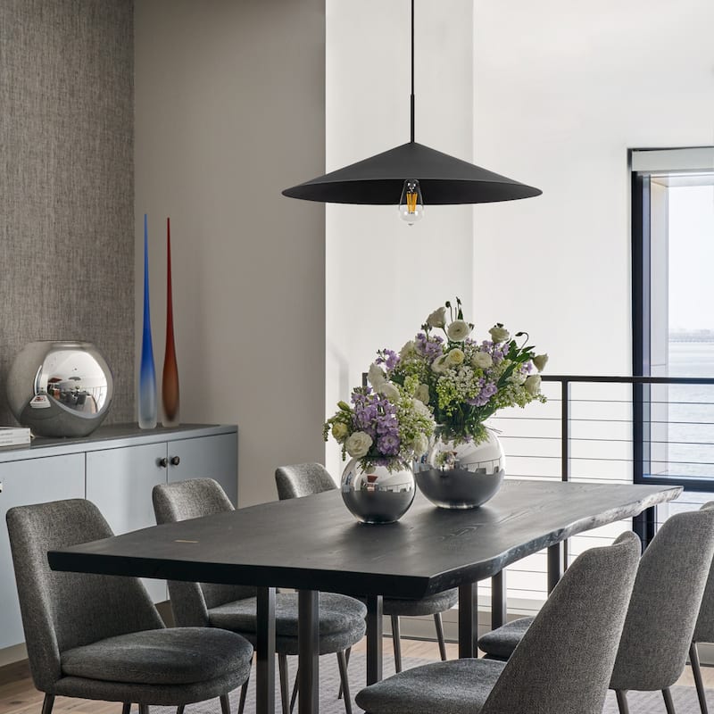 Farmhouse Single Rustic Pendant Light Black Kitchen Island Light - W25.6"