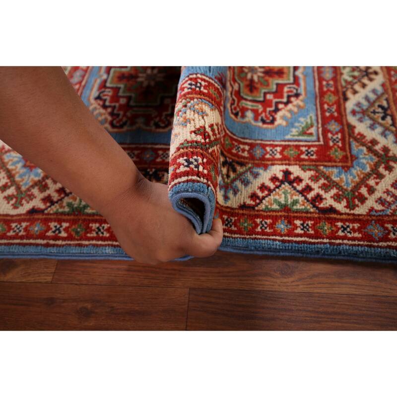 Traditional Kazak Foyer Rug Hand-Knotted Blue Wool Carpet - 2'0" x 2'9"