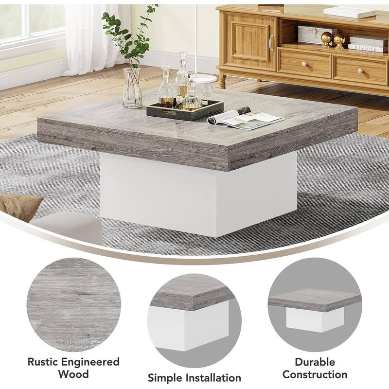 Modern Square LED Coffee Table, Low Center Table with Built-In Light for Living Room