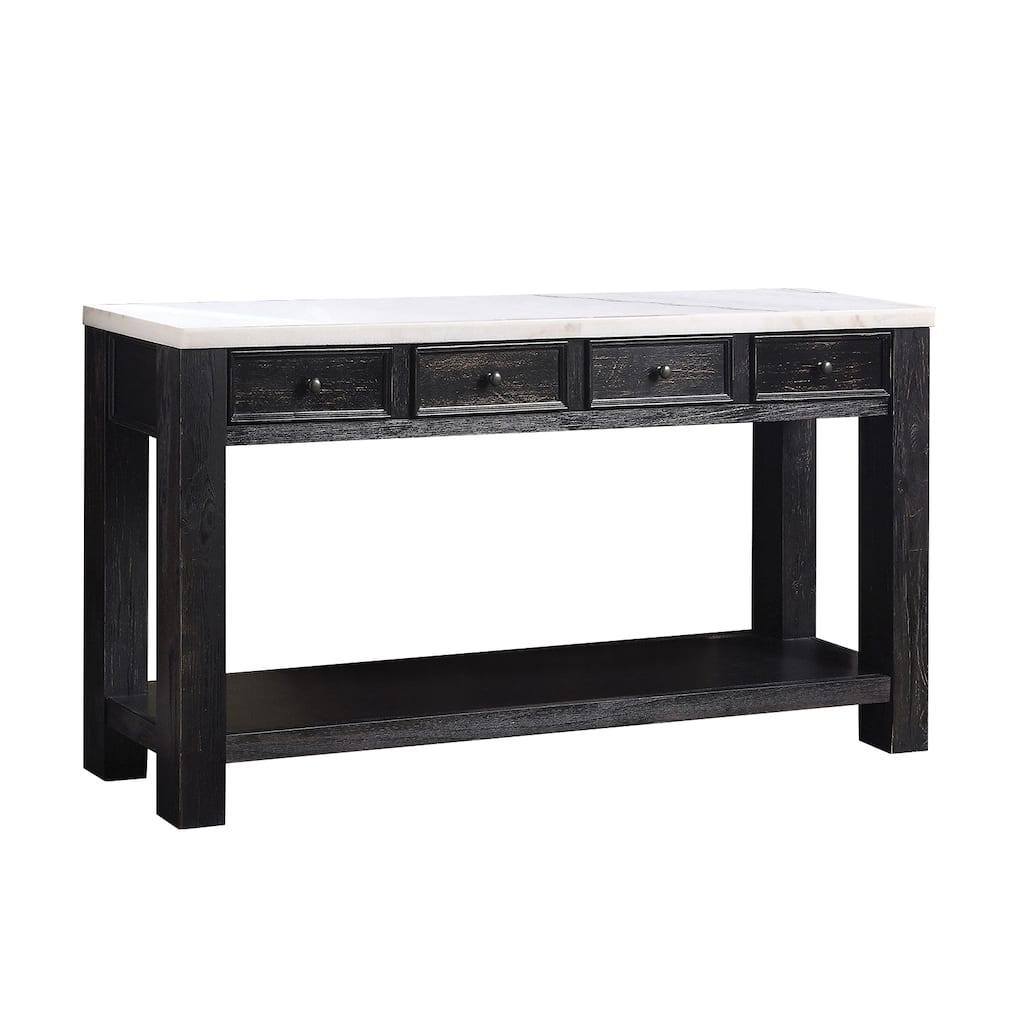Genuine Marble Top Sofa Table with 4 Drawers, White and Black