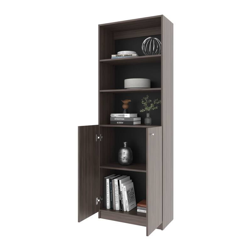 Stained Walnut Bookcase with Open Storage and 2 Doors