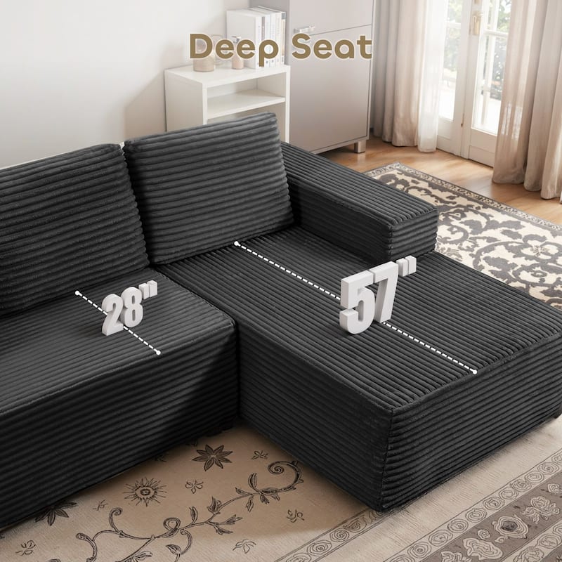 Meyreso No Assembly Required Long Plush L-Shaped Sectional Sofa with Round Nesting Coffee Tables