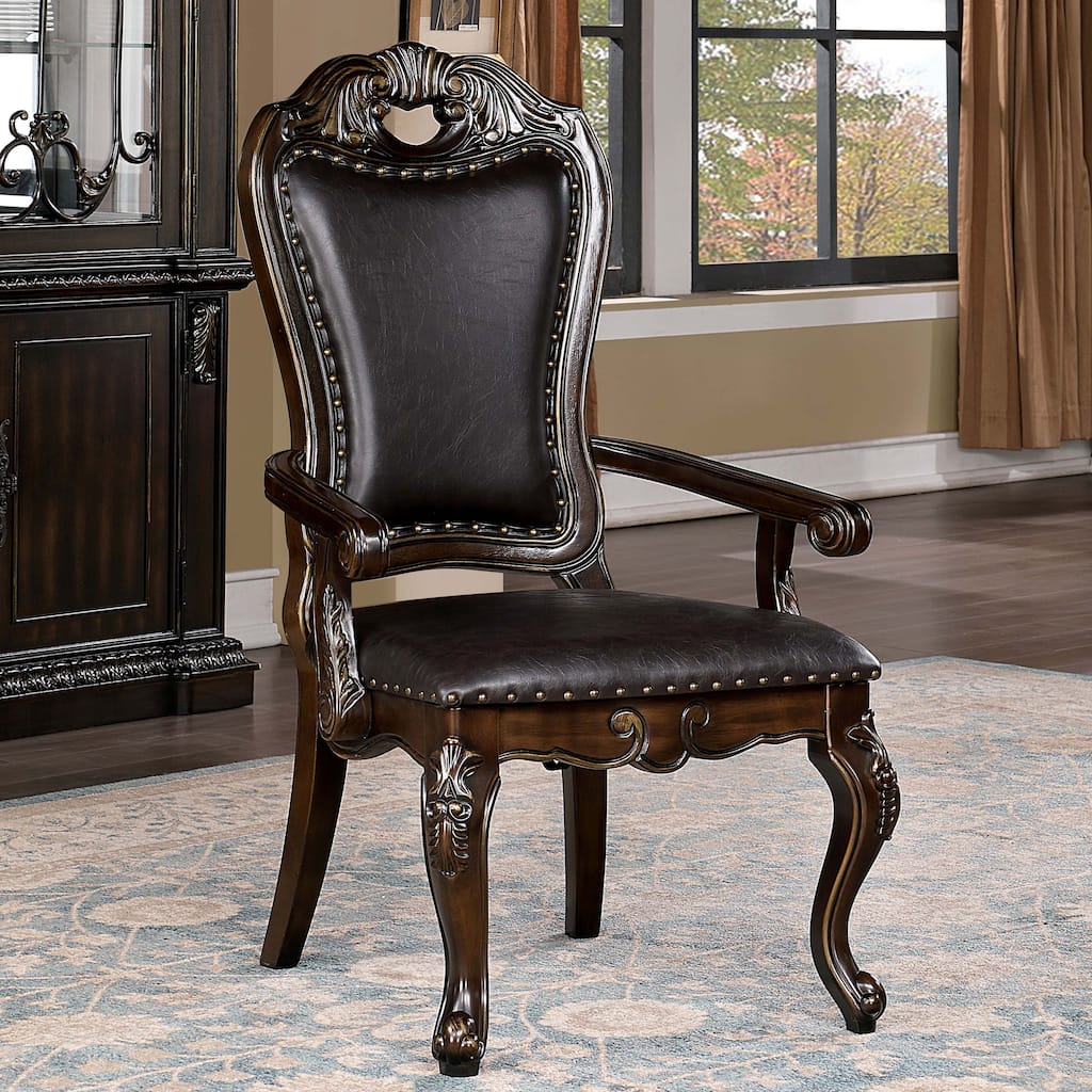 Abeni Traditional Walnut Solid Wood Nailhead Trim Arm Chairs (Set of 2) by Furniture of America