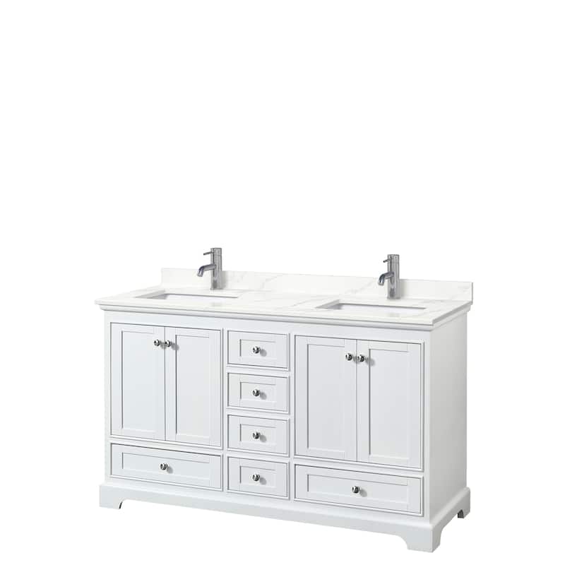 Deborah 60-inch Double Vanity, Quartz Top - White, Chrome Trim, Giotto Quartz Top