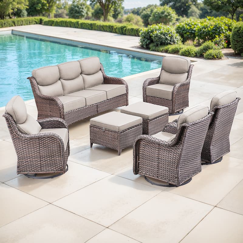 Gymojoy 7-Piece Patio Furniture Set with Swivel Glider Chairs, 6-Inch Ultra-Plush Cushions & Water-Resistant Olefin Fabric