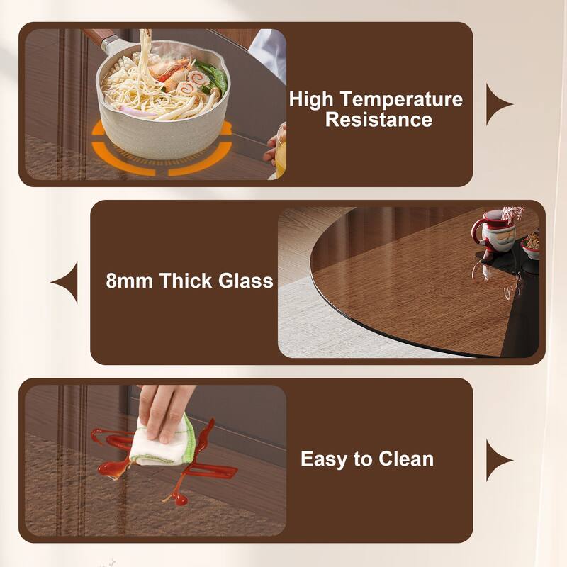 5 Piece Dining Set Round Glass Top Table Carbon Steel Base 4 Chairs for Small Spaces