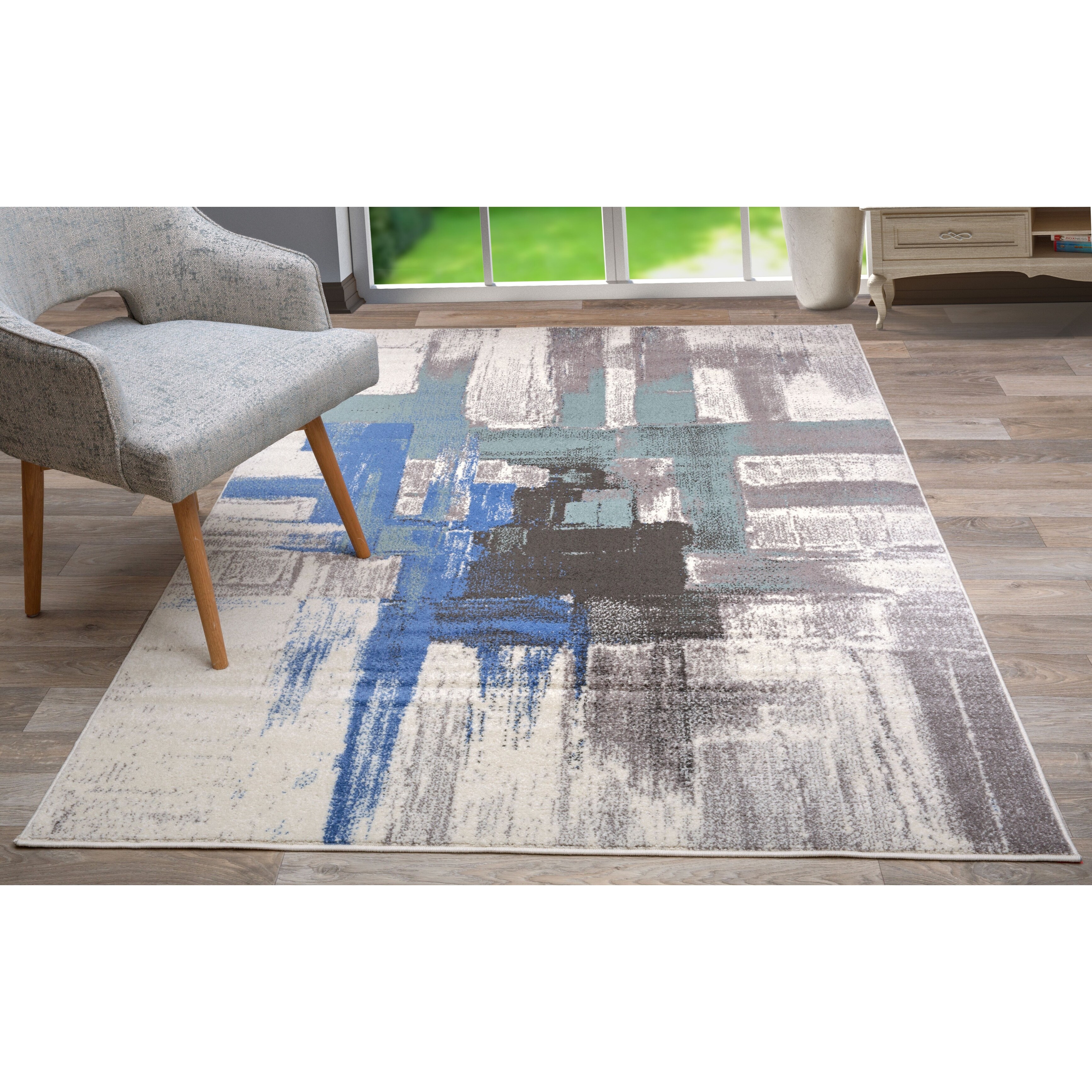 Shop Osti Contemporary Modern Blue Abstract Area Rug 7 10 X 10