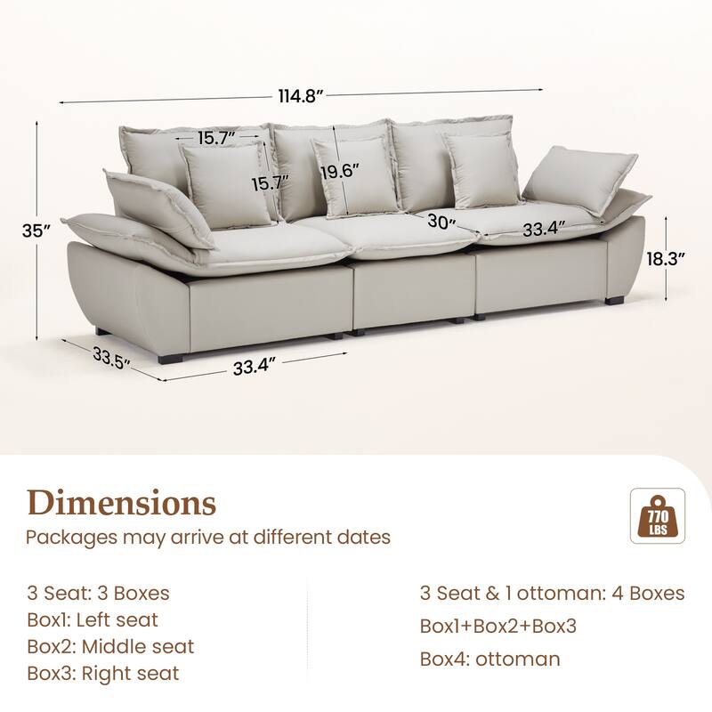 Oversized Upholstered Sofas with Deep Seat for Living Room
