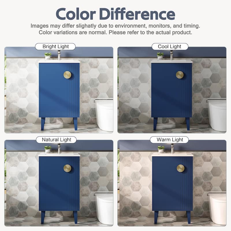 20" Freestanding Bathroom Vanity with Ceramic Sink, Soft Close Door & Half-Moon Pulls, French Style