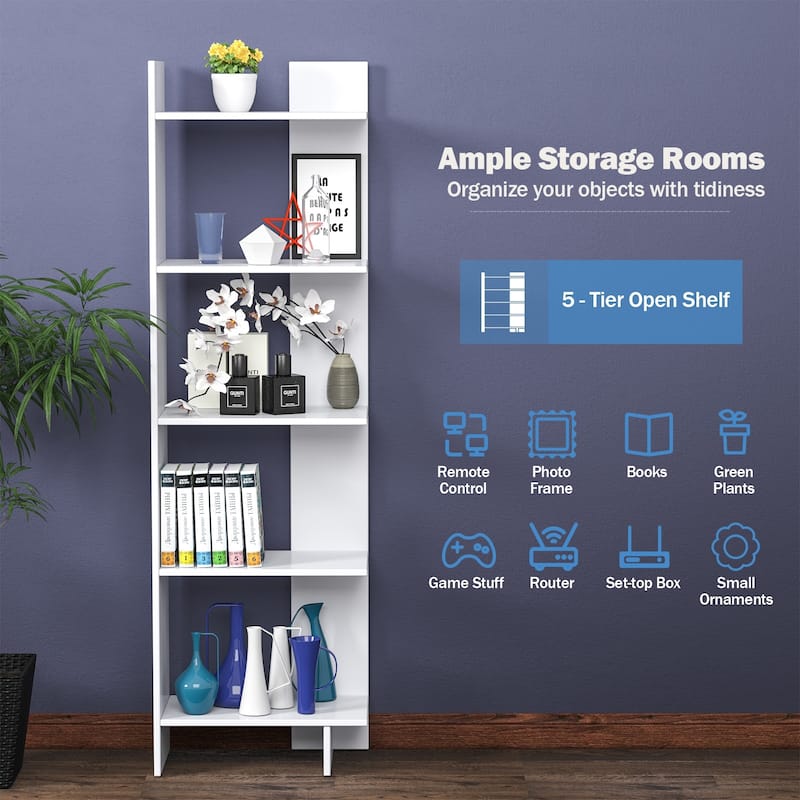 Space-Saving 5-Tier Display Bookshelf for Office and Bedroom Use - 19" x 11.5" x 63" (L x W x H)