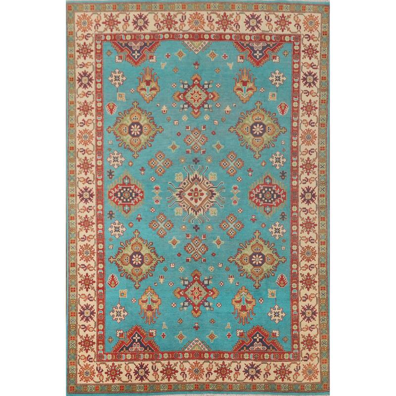 Turquoise Blue Kazak Oriental Area Rug Handmade Wool Carpet - 6'0"x 8'11"