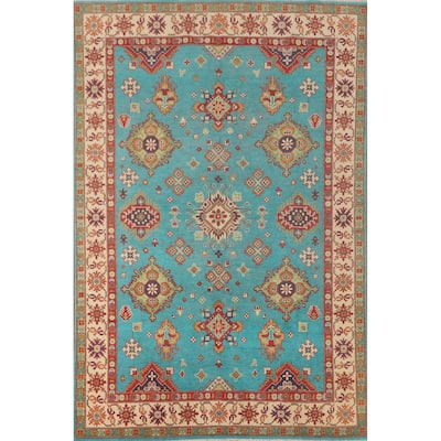 Turquoise Blue Kazak Oriental Area Rug Handmade Wool Carpet - 6'0"x 8'11"