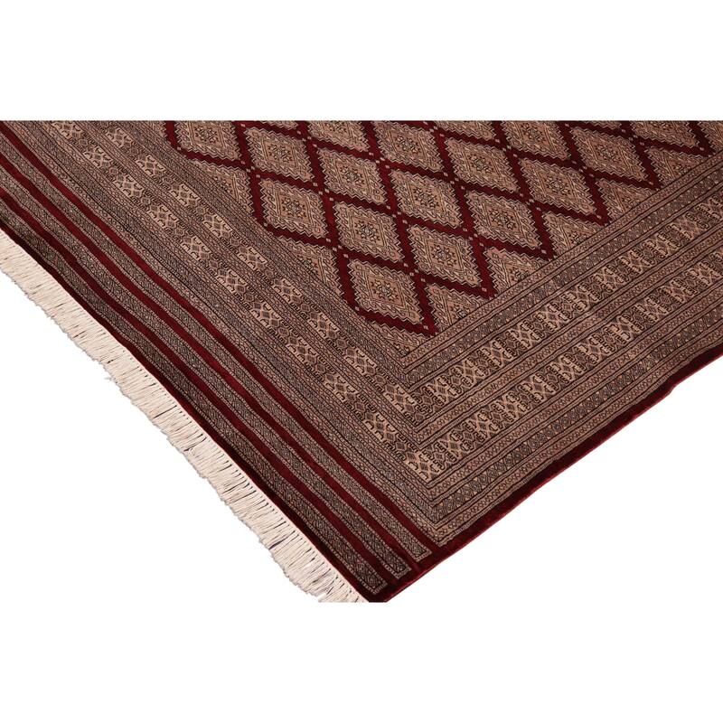 Tribal Bokhara Reyes Red/Taupe Hand Knotted Wool Rug - 10'0'' x 12'0''