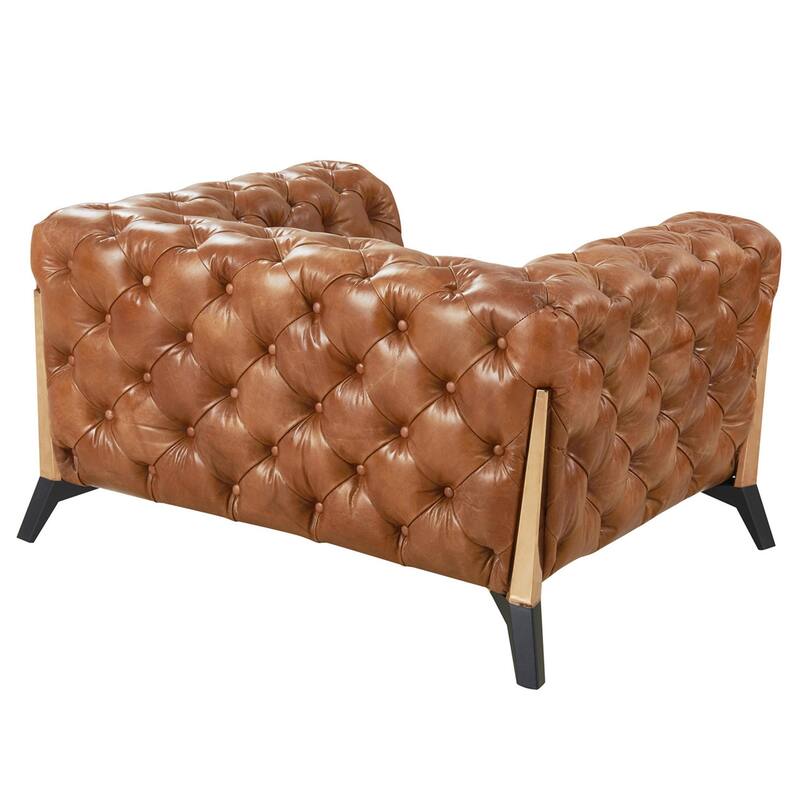 Olivia Contemporary Tufted Chesterfield Arm Chair - Light Brown Leather
