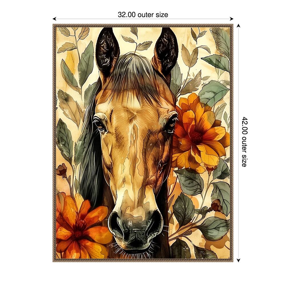 Horse in Flowers by Justyna Jaszke Framed Canvas Wall Art