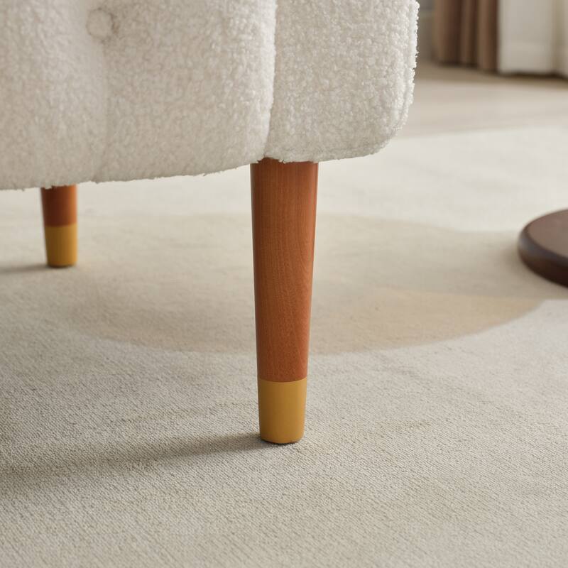 Beige 33.75" Classic Biscuit-Style Button Tufted Accent Chair with Elegant Solid Wood Legs
