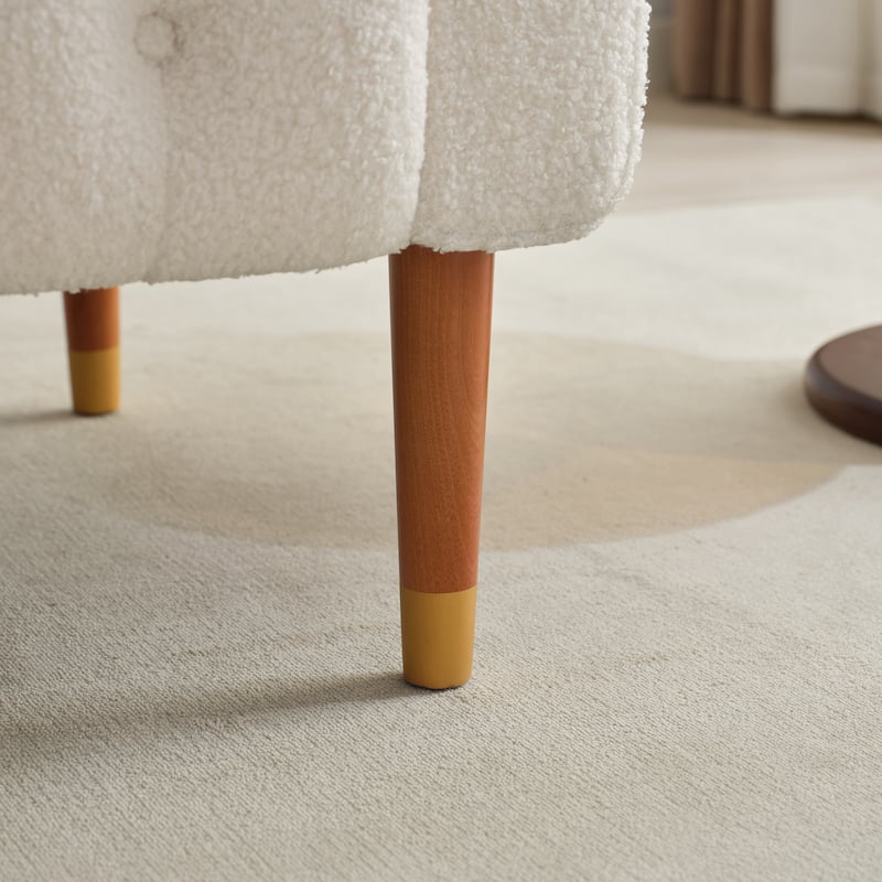 Roomfitters Classic Tufted Accent Armchair with Upholstered Fabric, Comfortable Armrests and Solid Wood Legs, Beige