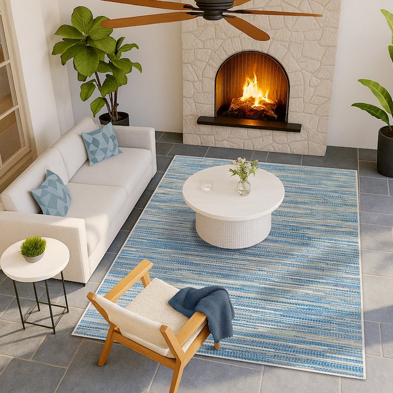 Samantha Cannes Azure Blue Ivory Indoor Outdoor Area Rug