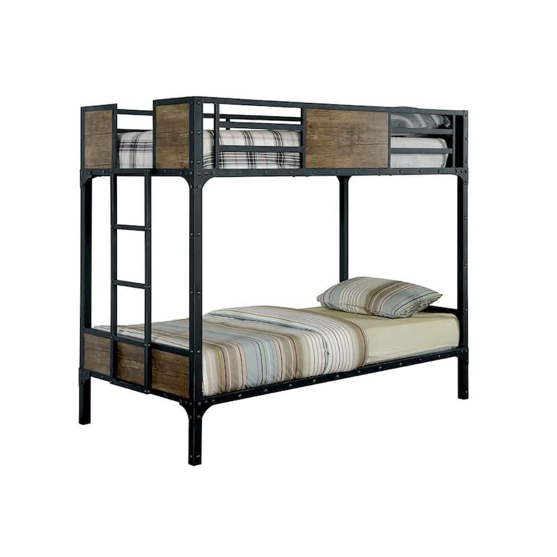 Jown Industrial Black 3-Piece Gel Memory Mattress & Metal Bunk Bed Set by Furniture of America
