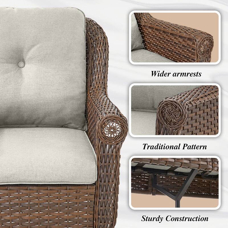 Pocassy Wicker Patio Conversation Set for Backyard