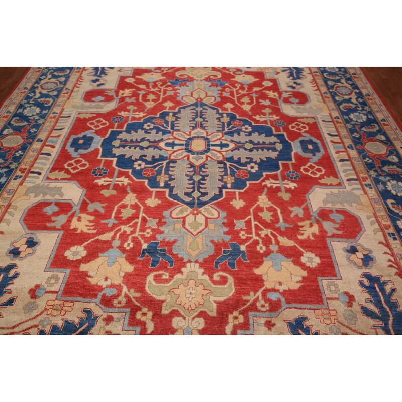 Heriz Serapi Vegetable Dye Area Rug Handmade Wool Carpet - 9'1" x 12'0"