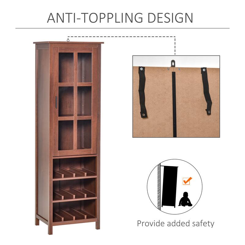HOMCOM Wine Cabinet Bar Display Cupboard with Glass Door and 3 Storage Compartment for Home Bar - N/A