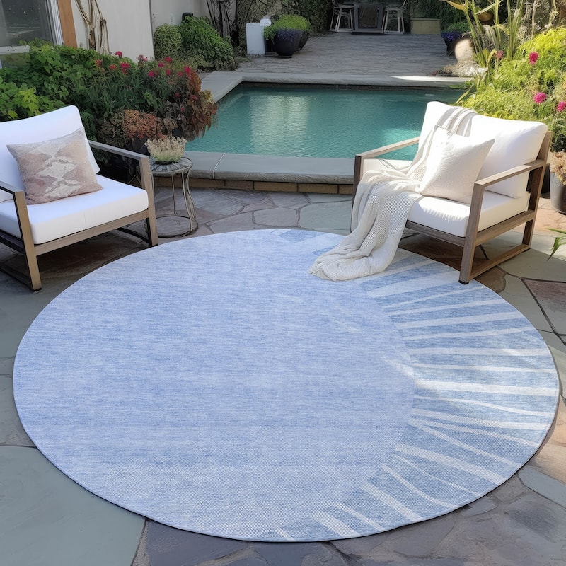 Machine Washable Indoor/ Outdoor ChantilleSunburst Modern Rug - Denim - 8' x 8'