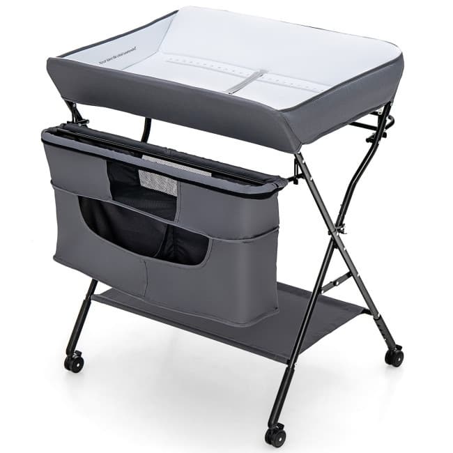 Portable Adjustable Height Newborn Nursery Organizer with wheel - Gray