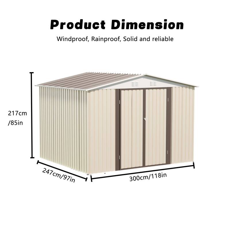 10x8 Feet Outdoor Garden Shed Aluminum alloy frame With Hinge Door and foundation