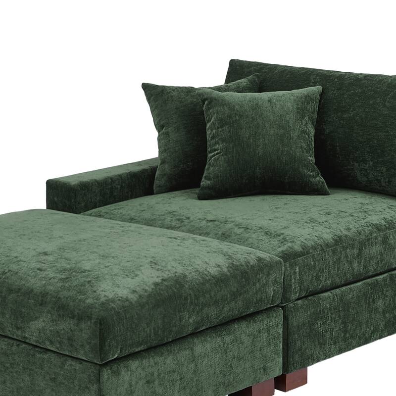 Modern Chenille Chaise Lounge Set with Ottoman