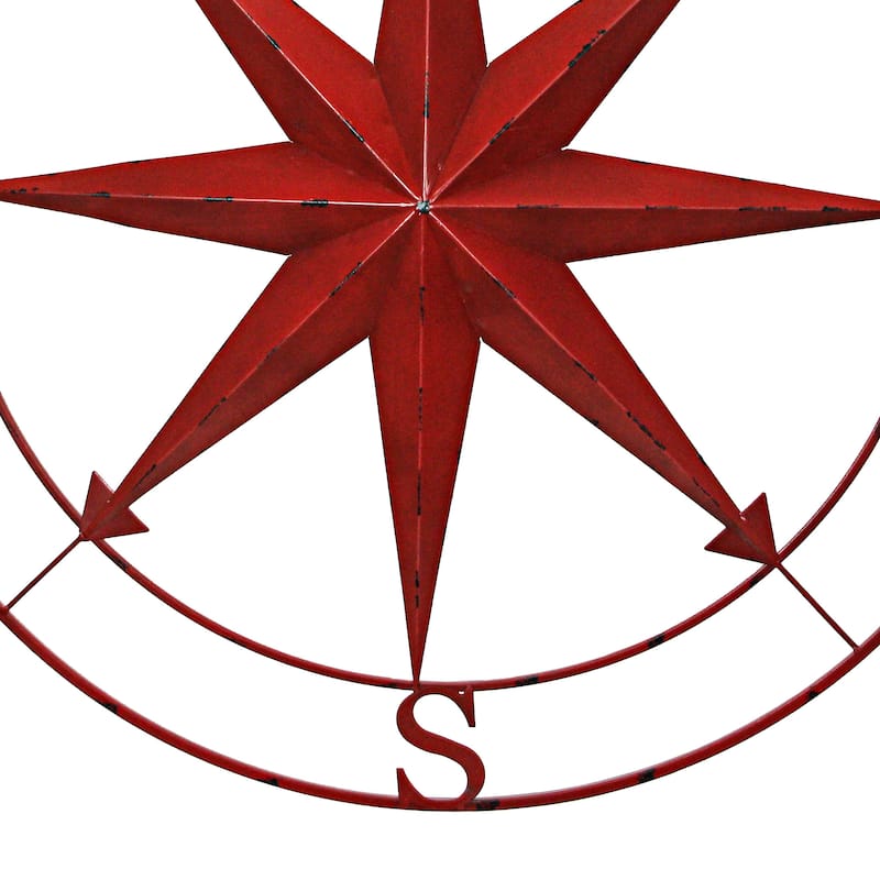 Indoor Outdoor Metal Compass Rose Wall Sculpture 39.5 Inch Diameter