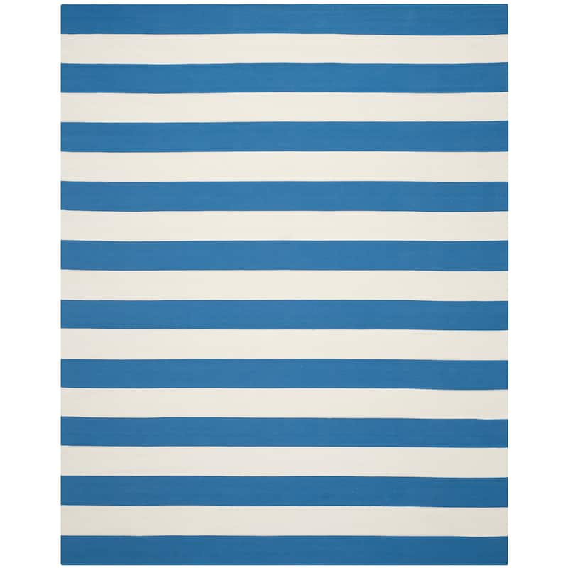 SAFAVIEH Handmade Montauk Geltrude Stripe Cotton Flatweave Rug - 10' x 14' - Blue/Ivory