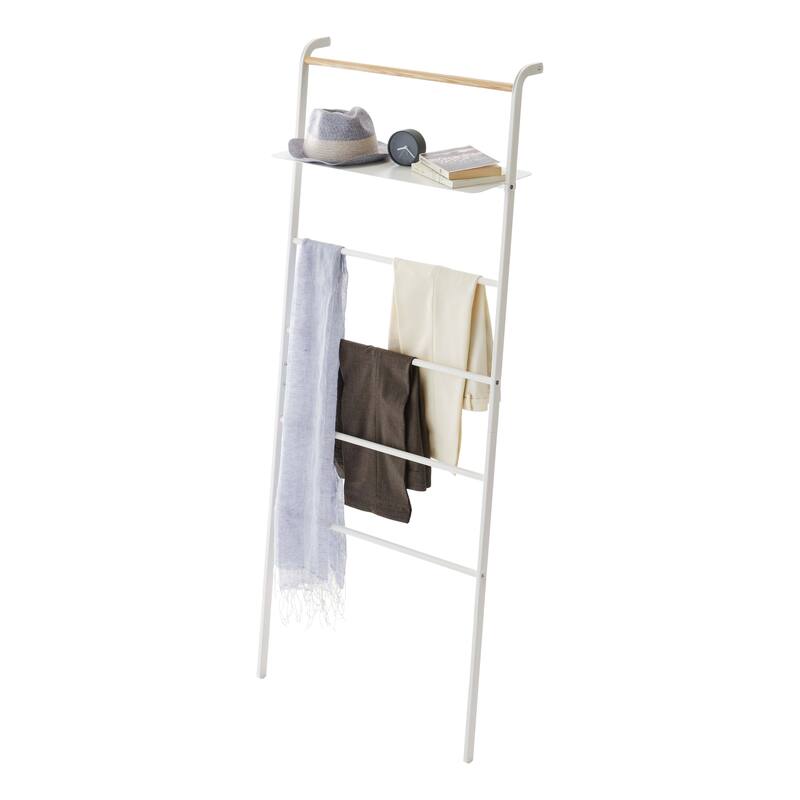 Yamazaki Home Leaning Storage Ladder - Two Styles, Steel, Shelf, Holds 33 lbs - L 9.84 x W 25.98 x H 62.99 inches