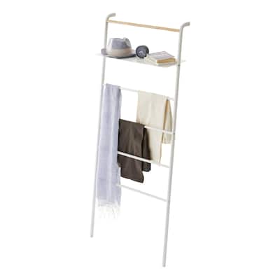 Yamazaki Home Leaning Storage Ladder - Two Styles, Steel, Shelf, Holds 33 lbs - L 9.84 x W 25.98 x H 62.99 inches