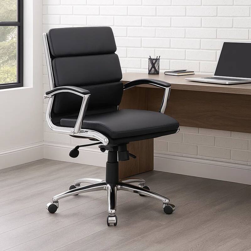 Dave Executive Swivel Armchair with Metal Chrome Finish, Black Vinyl