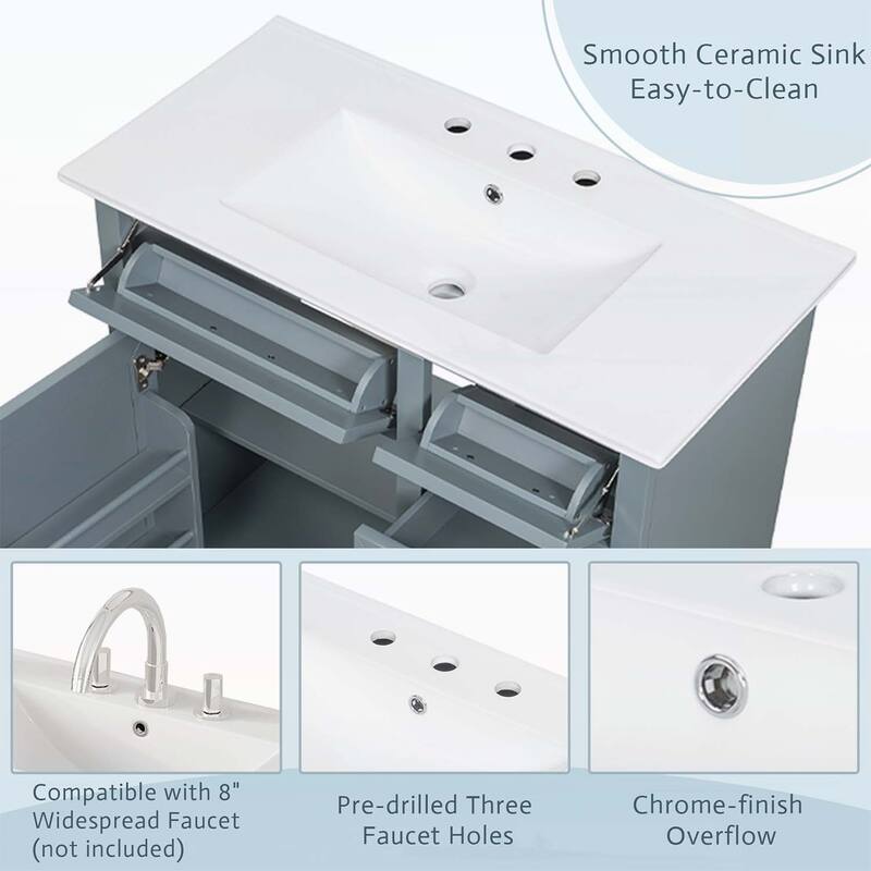 Freestanding Vanity Set with 2 Tip-out Drawers, Soft Close Door Hinges