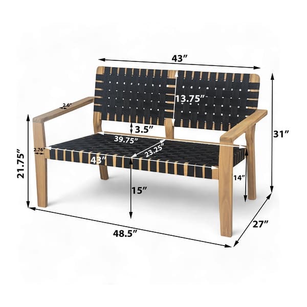 dimension image slide 1 of 2, Christopher Knight Home - Hilary Acacia Wood Outdoor Loveseat with Woven Rope, 2-Seater Sofa