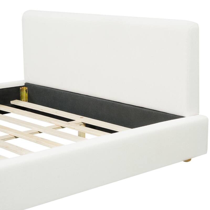 Christopher Knight Home - Jaro Modern Boucle Upholstered Platform Bed Frame with Wooden Slats Support, No Box Spring Needed