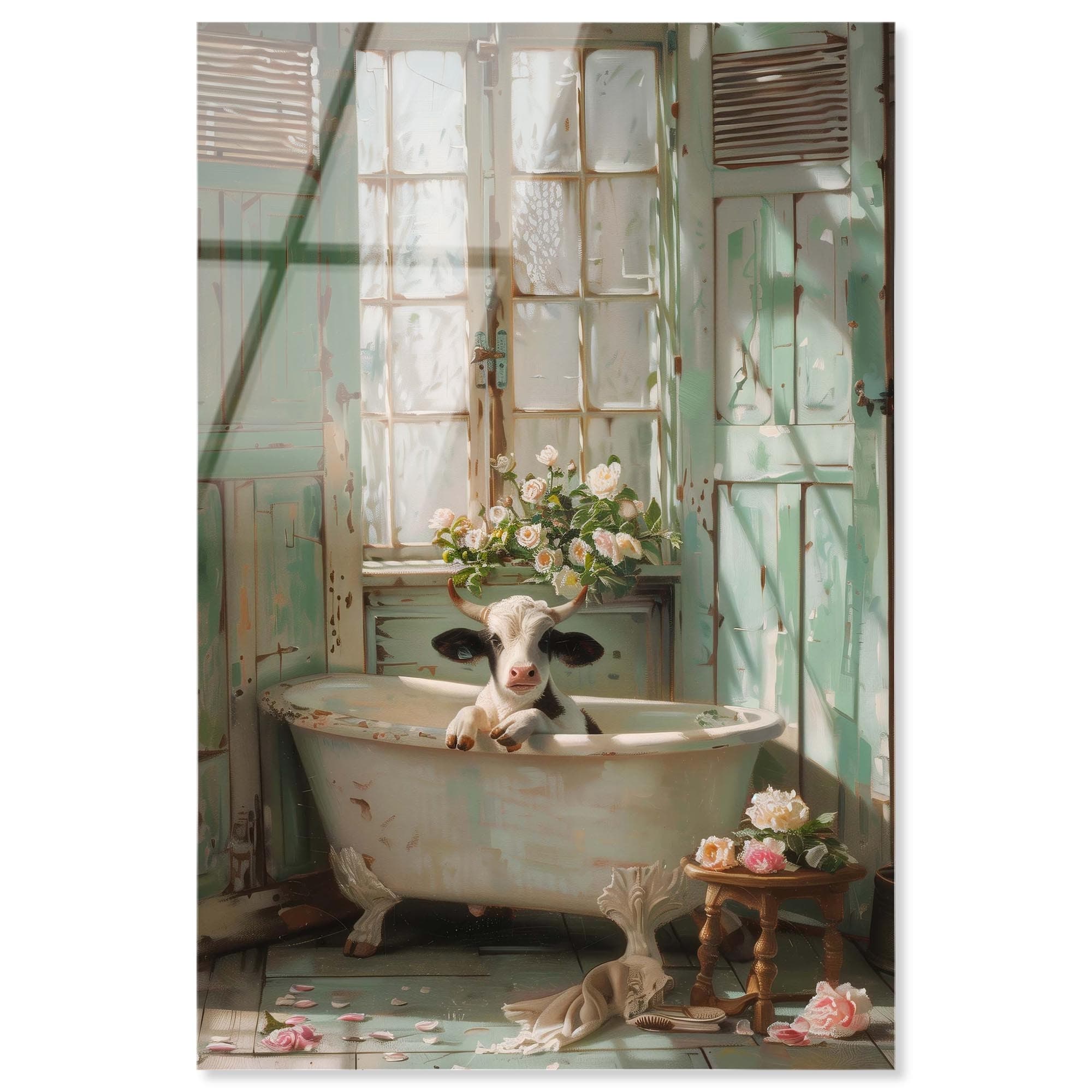Little Calf Bathroom Farmhouse Floral Acrylic Wall Art by Art Remedy