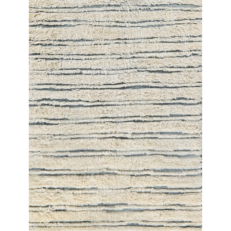 EXQUISITE RUGS Moroccan Hand-knotted New Zealand Wool Ivory/Dark Grey Area Rug.