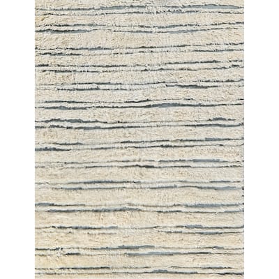 EXQUISITE RUGS Moroccan Hand-knotted New Zealand Wool Ivory/Dark Grey Area Rug.