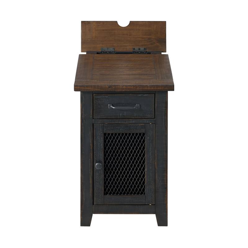 Rustic Solid Wood Chairside End Table with Hidden Charging Station