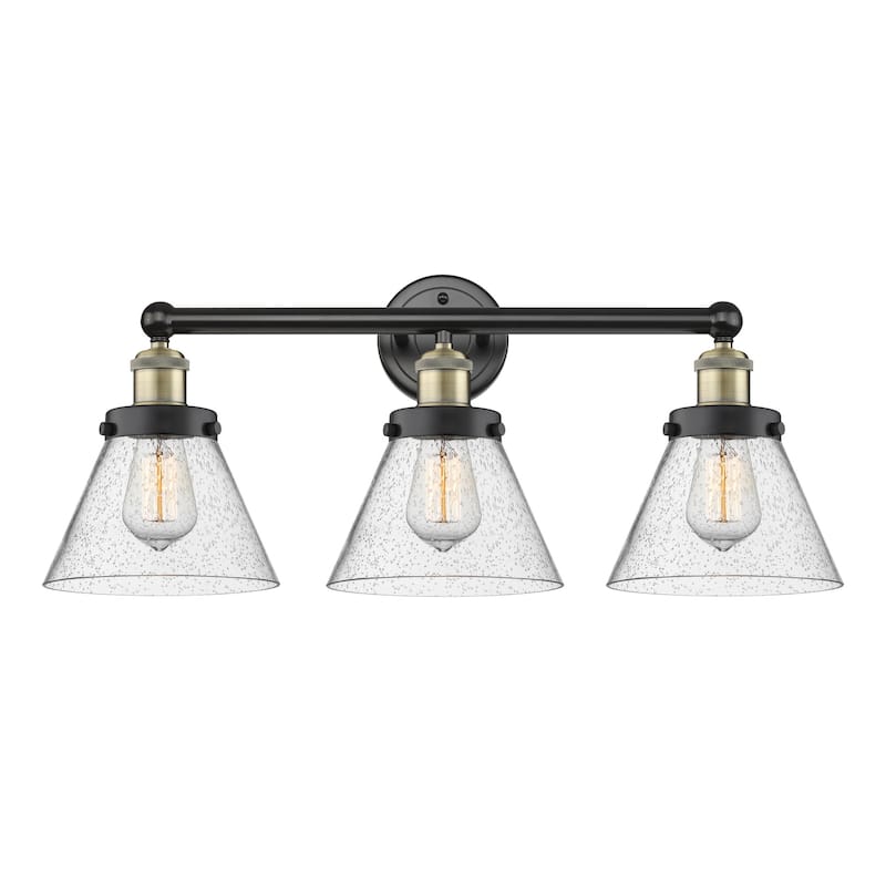 Innovations Lighting 616-3W-10-25 Cone Vanity Cone 3 Light 25" Wide - Black Antique Brass / Seedy / Multi-Colored