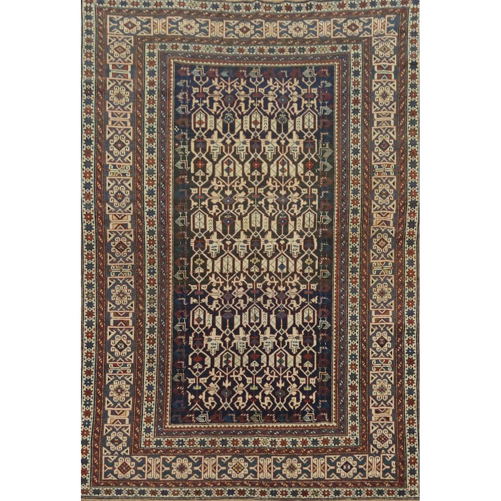 Hand Knotted Oriental 100% Wool Carpet Traditional Geometric Beige & Ivories Kazak Area Rug - 6' 5'' X 4' 5''