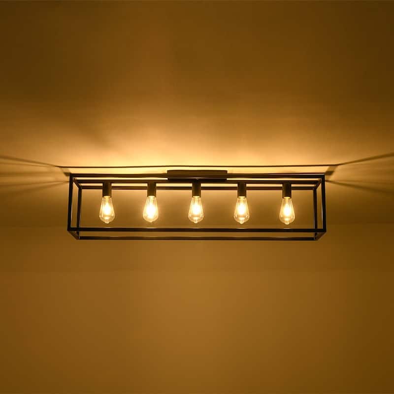Minimalist 5-Light Rectangular Iron Cage Ceiling Light