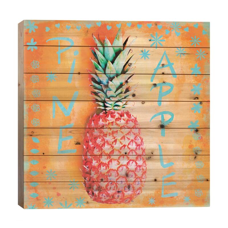Summer Pineapple Print On Wood by Andrea Haase - Multi-Color - 26x26x1.5