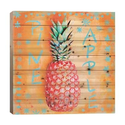 Summer Pineapple Print On Wood by Andrea Haase - Multi-Color
