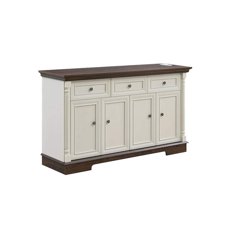 Sideboard Cabinet with Drawers & Doors, Multifunctional Wooden Coffee Bar Cabinet, Large Wall Cabinet with Roman Column Shape