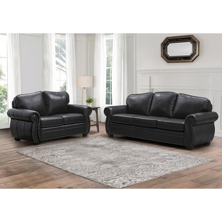 Abbyson Richfield 2 Piece Top Grain Leather Sofa and Loveseat Set