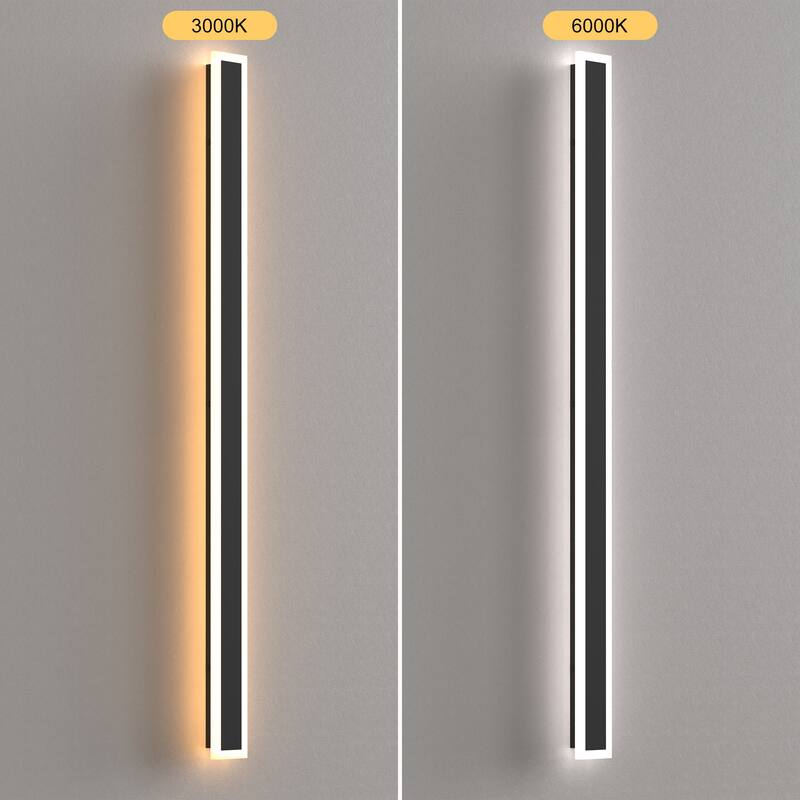 YANSUN Outdoor Wall Light, Long Rectangular Shape, 3000K Warm LED, Satin Black Finish for Stylish Exterior Décor - 3.1*1.7*43.3
